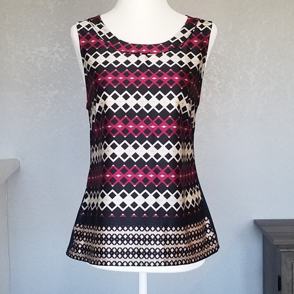 Ann Taylor Petite Navy & Pink Sleeveless Blouse
